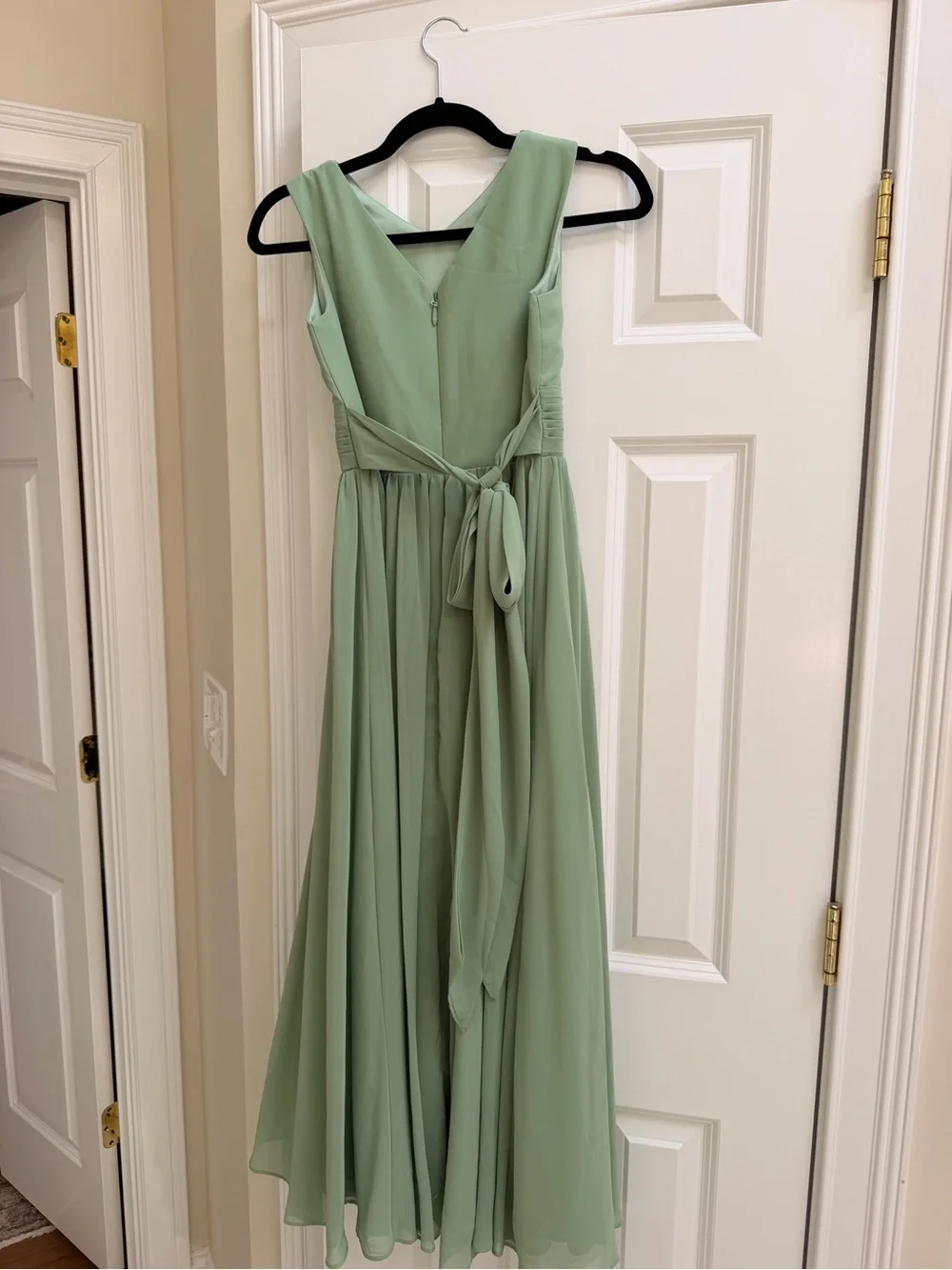 Girls Sage Green V-Neck Chiffon Maxi Dress